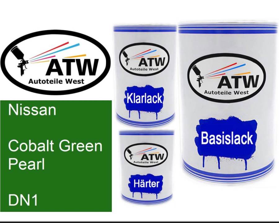 Nissan, Cobalt Green Pearl, DN1: 500ml Lackdose + 500ml Klarlack + 250ml Härter - Set, von ATW Autoteile West.